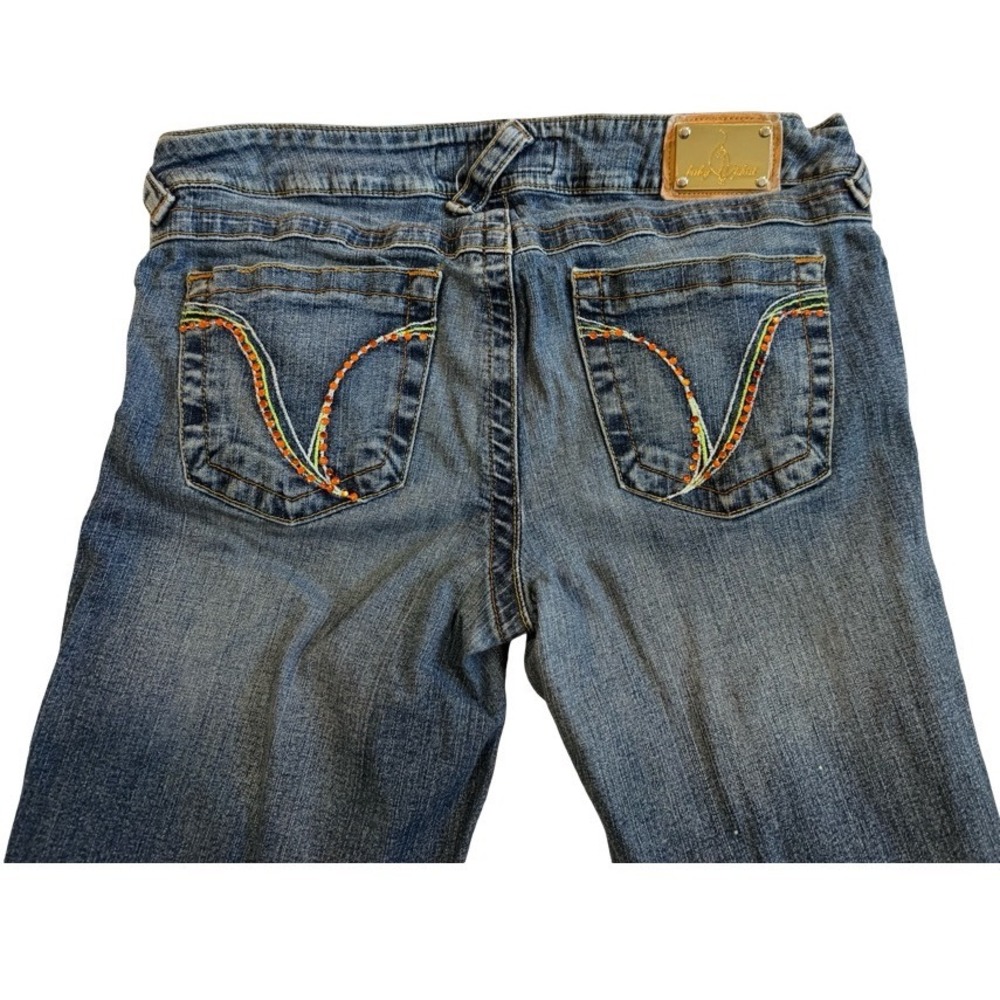 Baby Phat Womens Low Rise Bootcut Jeans Beaded Back Pockets Medium Wash Blue 11